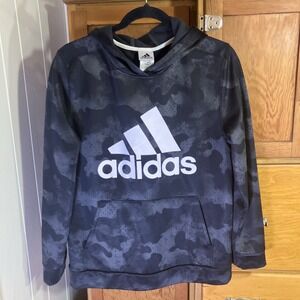 Adidas Black Camo Hoodie Youth Size XL 18/20 Big Logo Kangaroo Pocket